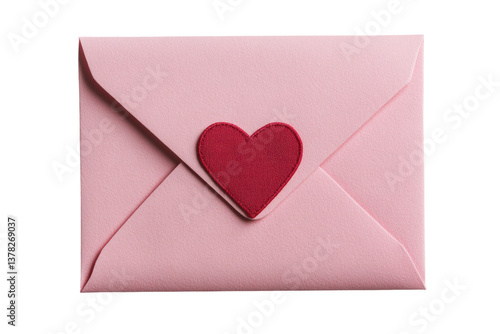 Pink envelope with red heart emblem for celebrations and special occasions, cut out