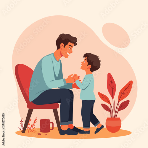 Happy Father and Son Celebrating Father's Day Together in Cozy Setting  