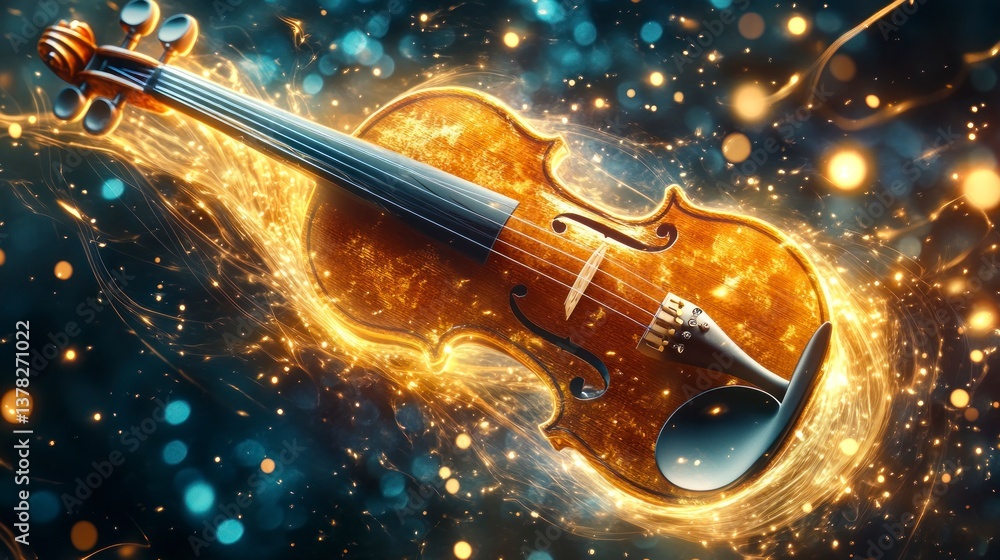 Fototapeta premium Glowing Violin with Artistic Light Streaks Creates a Magical Effect