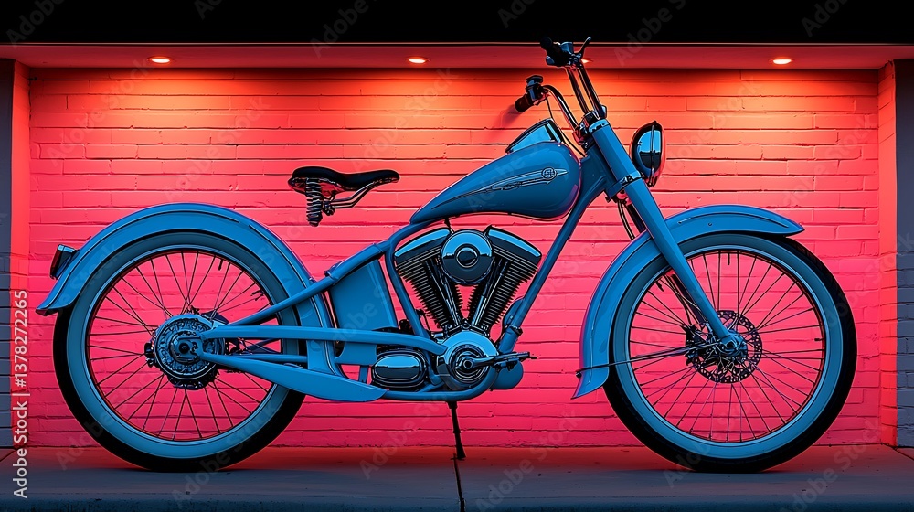 Fototapeta premium Custom Blue Motorcycle Studio Shot