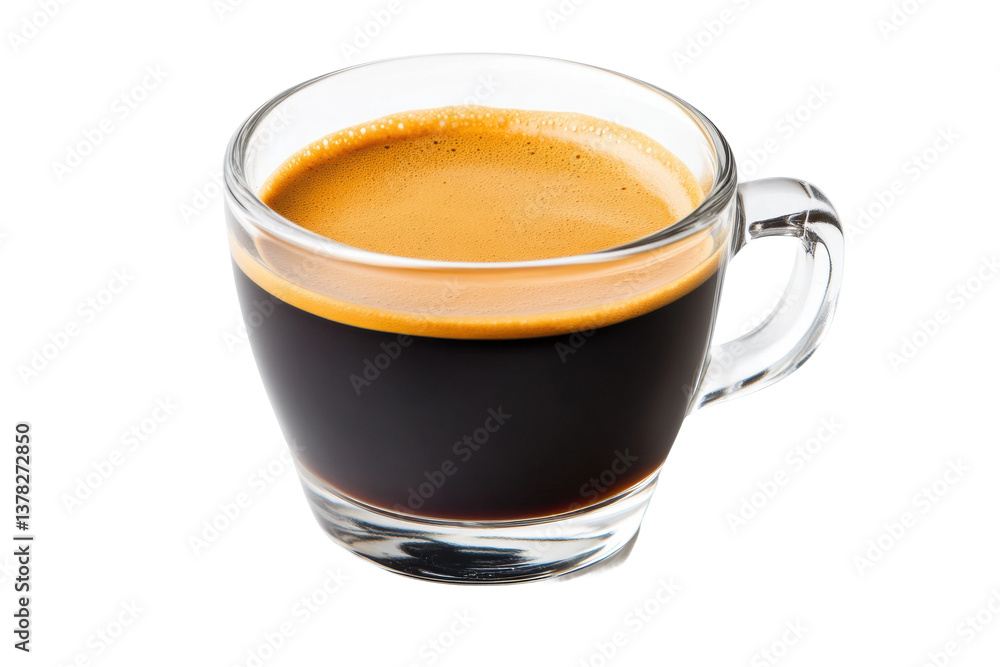 Glass cup of espresso with rich creamy foam against white background, cut out Glass cup of espresso with rich creamy foam against white background, cut out