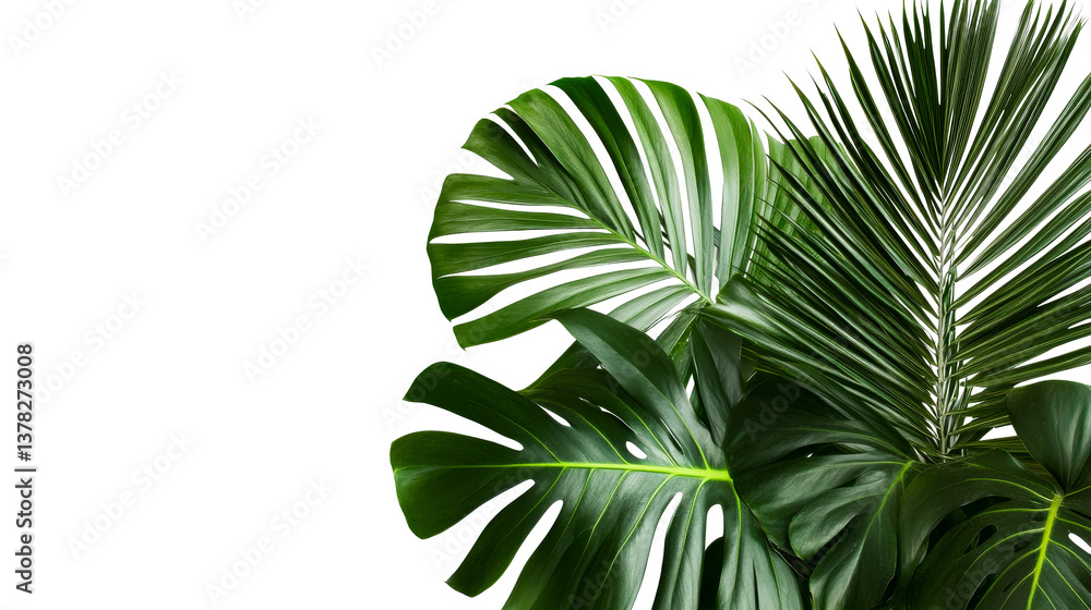 Fototapeta premium Lush tropical leaves on black background, cut out transparent