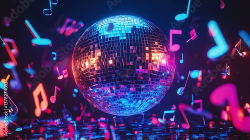 Shiny Disco Ball with Music Notes for Party and Event Theme