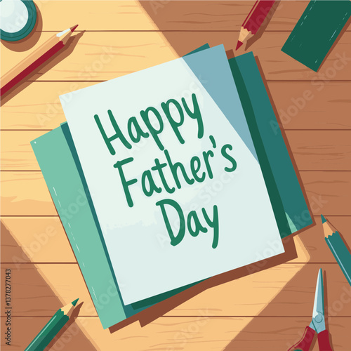 Handmade Father's Day card on wooden table, expression of love