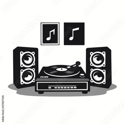 Vintage vinyl record player in retro music room, nostalgic vibes