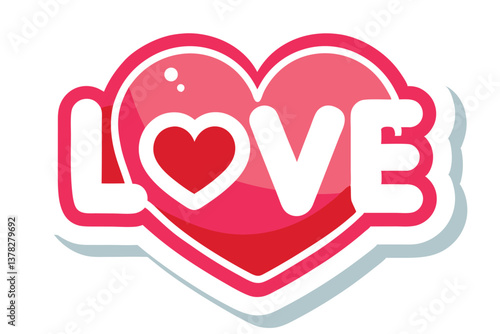 Glossy Pink Heart Shape with the word LOVE Isolated on a Transparent Background