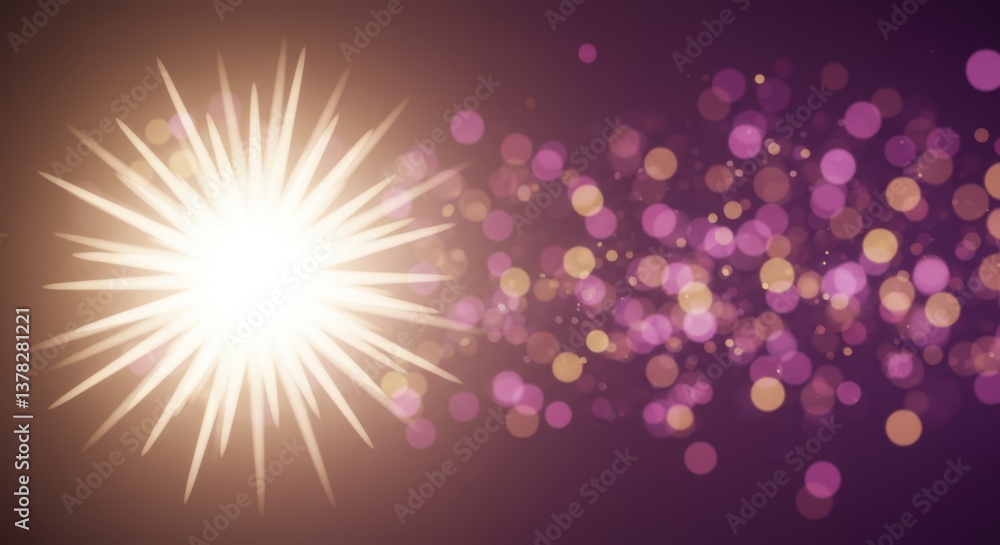 Fototapeta premium Radiant Starburst with Purple and Gold Bokeh Background: A Festive and Magical Design