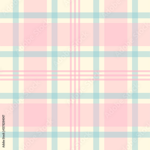 Check plaid pattern in pink and beige. Seamless light pastel houndstooth tartan for dress, jacket, coat, scarf, other modern spring summer autumn winter fashion fabric design.	