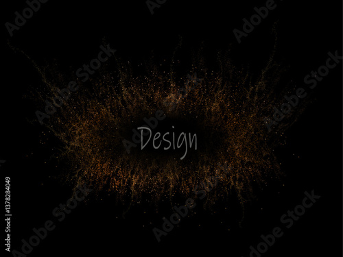 Isolated oval frame made of gold mosaic on black background, design component.