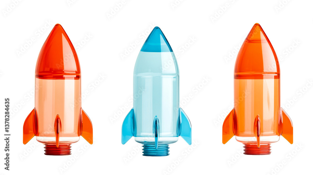Three Toy Rockets in Different Colors, cut out transparent Three Toy Rockets in Different Colors, cut out transparent