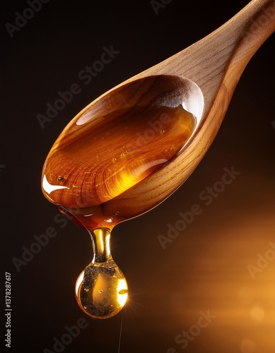 Wallpaper Mural 木製スプーンから滴り落ちる、完璧な球体をしたはちみつの一滴 Torontodigital.ca