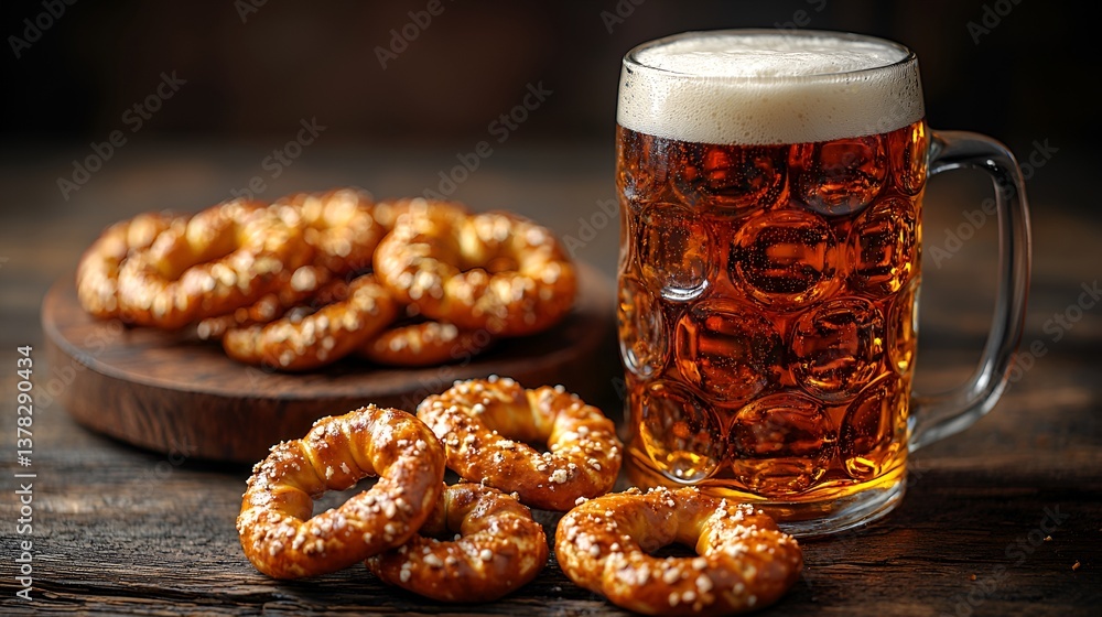 Bavarian pretzels & beer on rustic wood Bavarian pretzels & beer on rustic wood