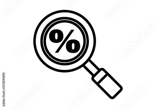 Icono negro de lupa buscando ofertas o descuentos