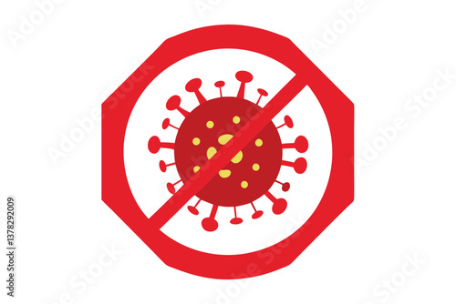 Red Virus Cell Silhouette Inside Crossed Out Sign With Transparent Background