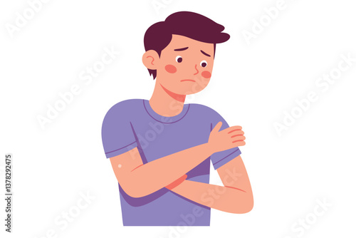 Sad Young Man with Arms Crossed, Isolated on White Background, Flat Style