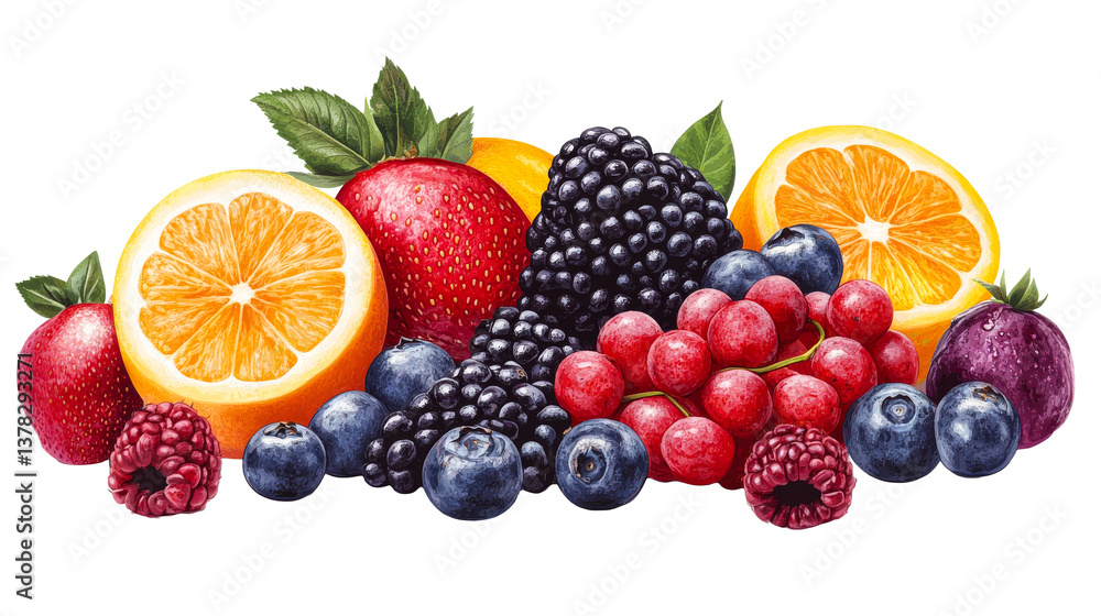 Vivid berry and fruit collection, close-up arrangement, cut out transparent Vivid berry and fruit collection, close-up arrangement, cut out transparent