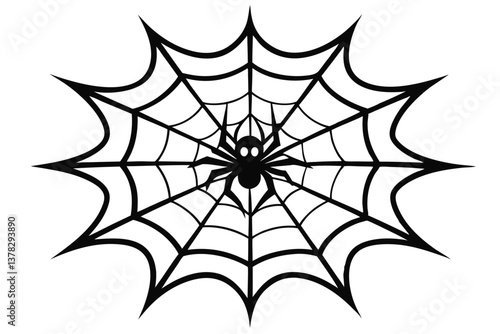 Spiderweb with Black Spider Isolated on Transparent Background Simple Design Style