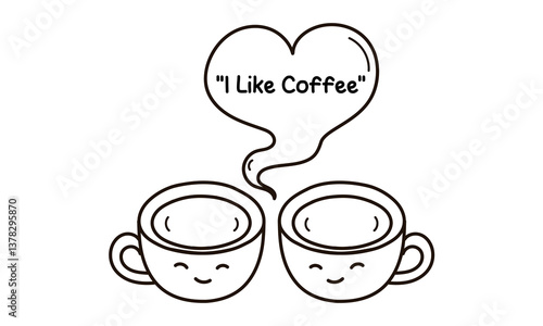 hand drawn two coffee cups with smiling faces