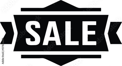 Black Badge Design with Sale Text and Geometric Shapes on Transparent Background