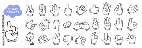 Set of cartoon hands gestures with different signs and symbols