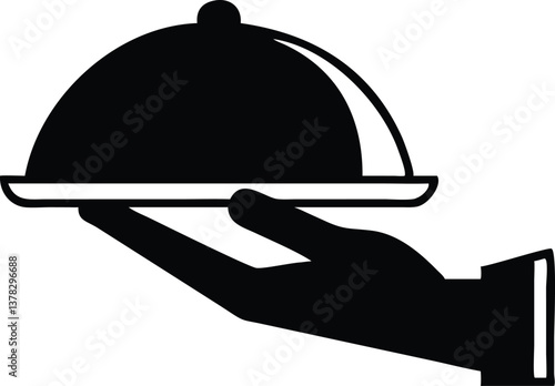 Elegant Cloche Serving Dish Held By Hand on a Transparent Background Icon