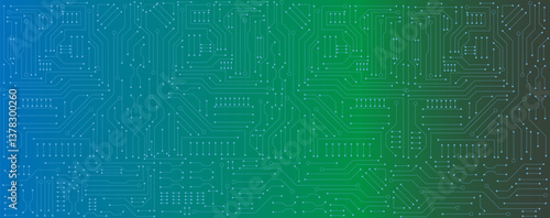 circuit board electronic or electrical line on green engineering technology concept vector panorama background