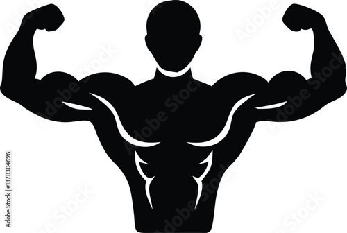 Bodybuilder Silhouette Flexing Muscles on Transparent Background Icon Design