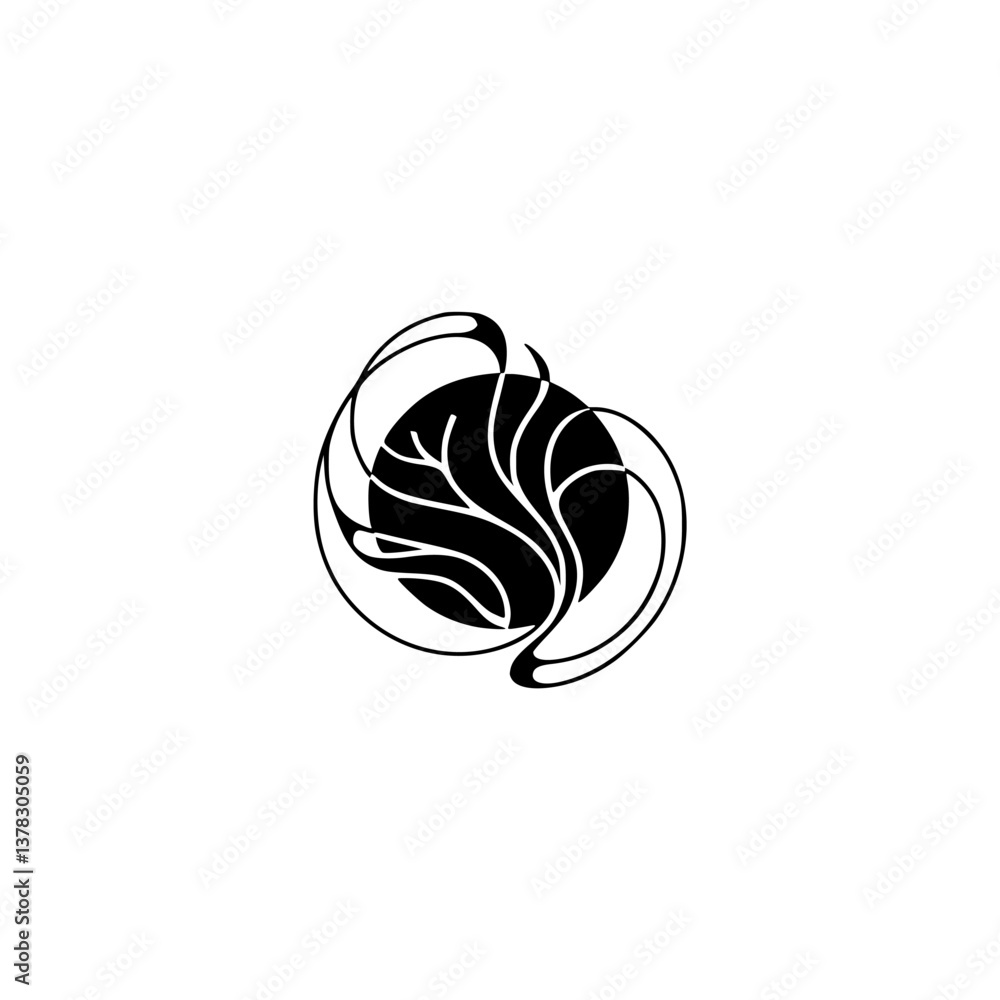 Abstract Minimalist Logo: Foliage in Circle, Black & White Abstract Minimalist Logo: Foliage in Circle, Black & White