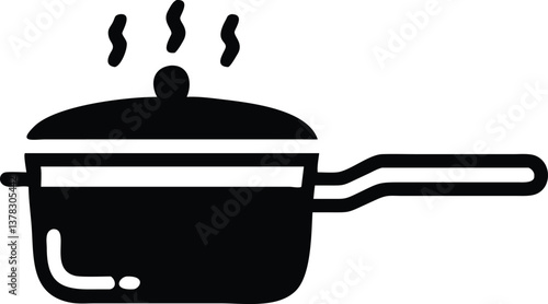 Isolated Black Pot with Lid Icon and Steam over Transparent Background