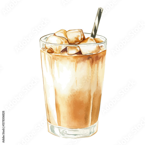 A watercolor vector of Iced Chai Latte, isolated on a white background.

