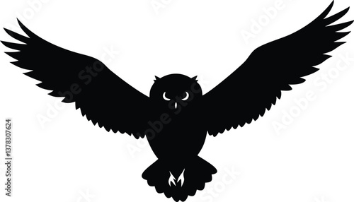 Owl Silhouette Flying with Open Wings on Transparent Background Design