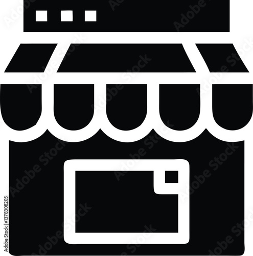 Shopfront Icon with Awning in Black Silhouette on Transparent Background