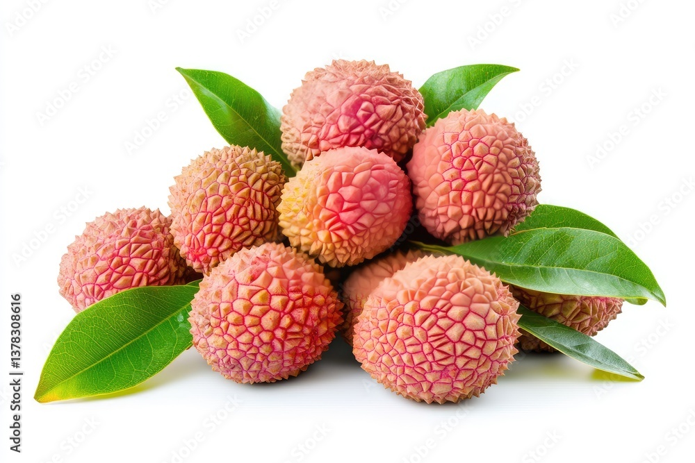 Pile of Fresh Lychees with Leaves Pile of Fresh Lychees with Leaves