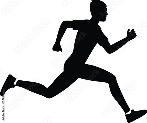 Silhouette of Man Running in Full Stride on Transparent Background Isolated