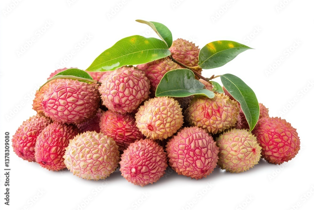 Fresh lychees piled high with vibrant leaves Fresh lychees piled high with vibrant leaves