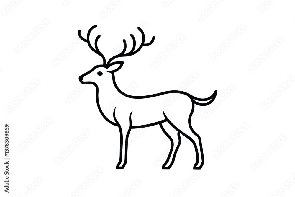 Fototapeta premium Standing Deer on Transparent Background Outlined Style Icon