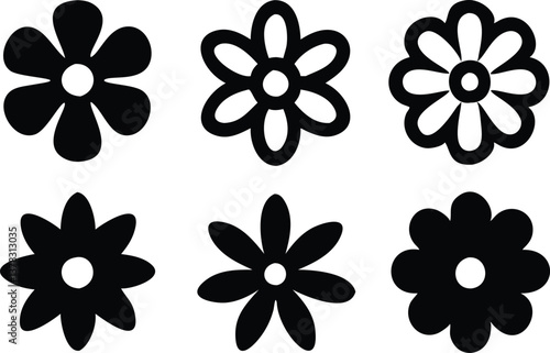 Assorted Black Flower Shapes on Transparent Background, Floral Collection, Isolated Elements