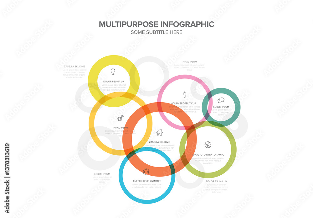 Colorful Multipurpose Infographic with various text placeholders in Overlapping Circles