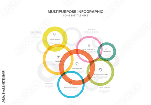 Obraz na płótnie Colorful Multipurpose Infographic with various text placeholders in Overlapping Circles w salonie