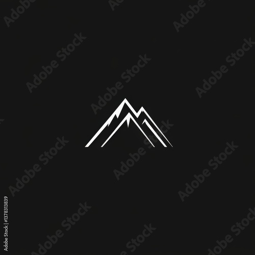 Minimalist mountain range logo with three white peaks on black background, clean geometric silhouette for outdoor adventure branding, hiking club emblem, or nature-inspired design projects.