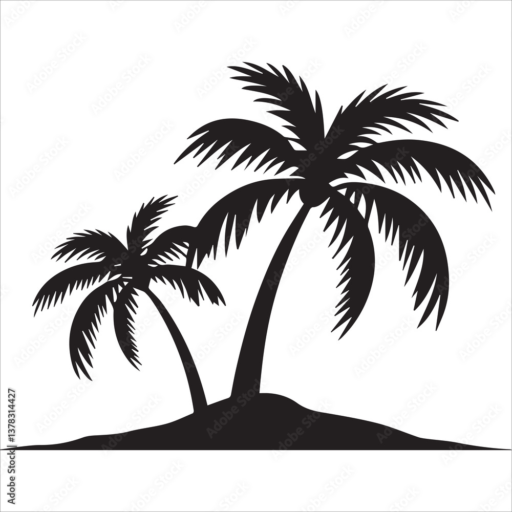 Fototapeta premium Beach scene with palm trees Vector illustration, beach scenes with palm trees vector logo, 