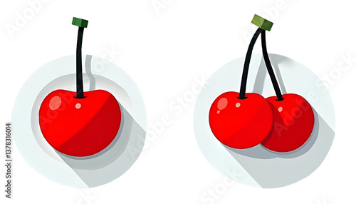 Obraz na płótnie Two stylized red cherries in white bowls. cut out,isolated, transparent background w salonie