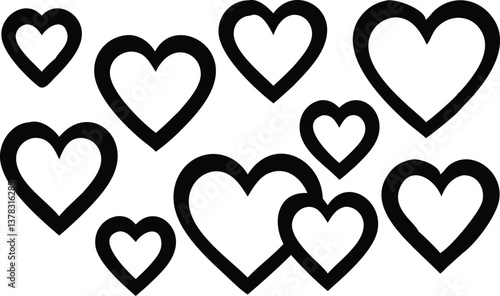 Black Heart Shapes Outline on White Background Heart Icons Symbol Set Love