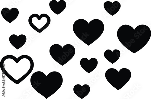 Black Hearts Group With Hollow Hearts Isolated on Transparent Background, Icon Design