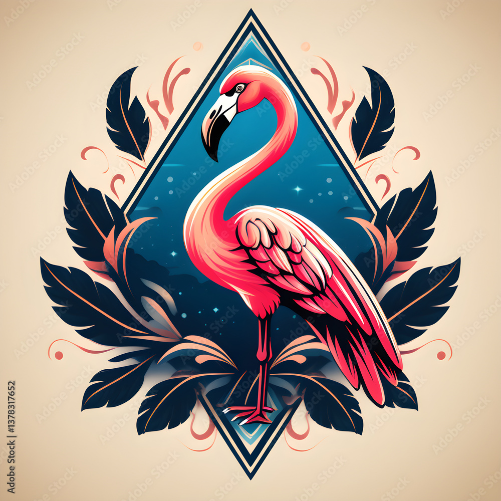 Fototapeta premium pink flamingo on white background,illustration of a flamingo, Logo design illustration of an abstract background