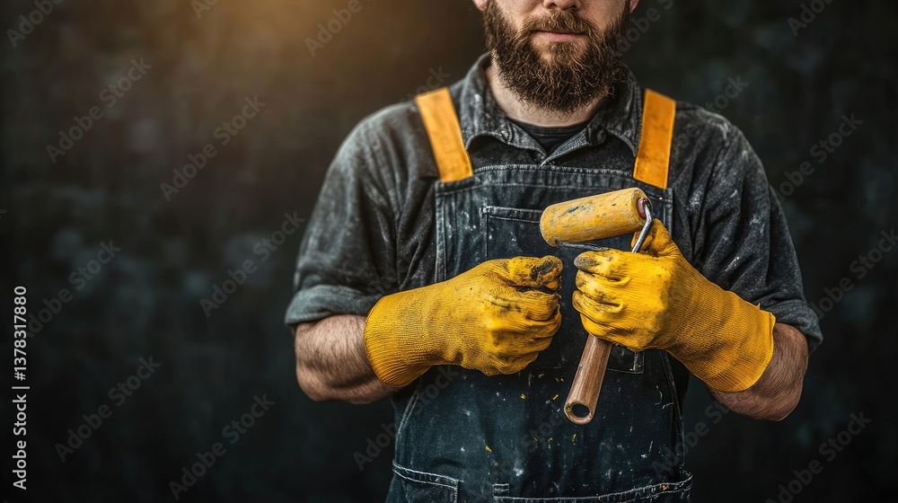 Painter preparing for a project with tools in hand Painter preparing for a project with tools in hand