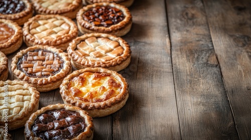 Wallpaper Mural Assortment of Delicious Mini Pies on Rustic Wooden Background Torontodigital.ca
