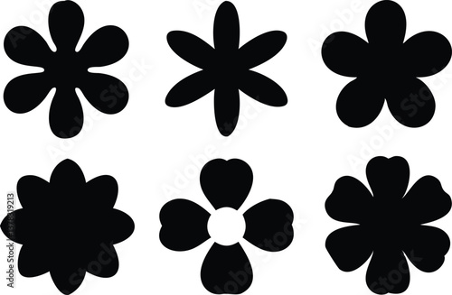 Flower silhouette collection set on a transparent background, floral design elements