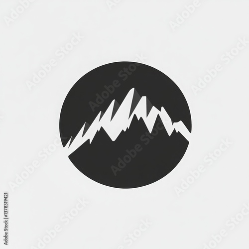 Modern minimalist circular logo featuring abstract mountain peaks silhouette in solid black, clean geometric design for outdoor brands, adventure sports or data visualization projects.