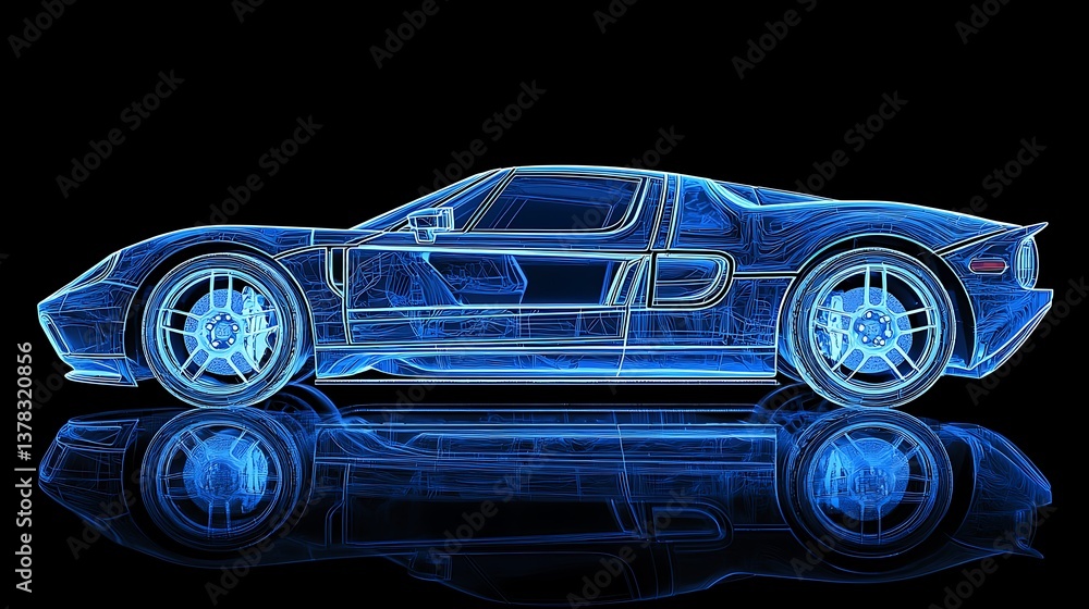 Digital Wireframe Model of a Sleek Sports Car Digital Wireframe Model of a Sleek Sports Car